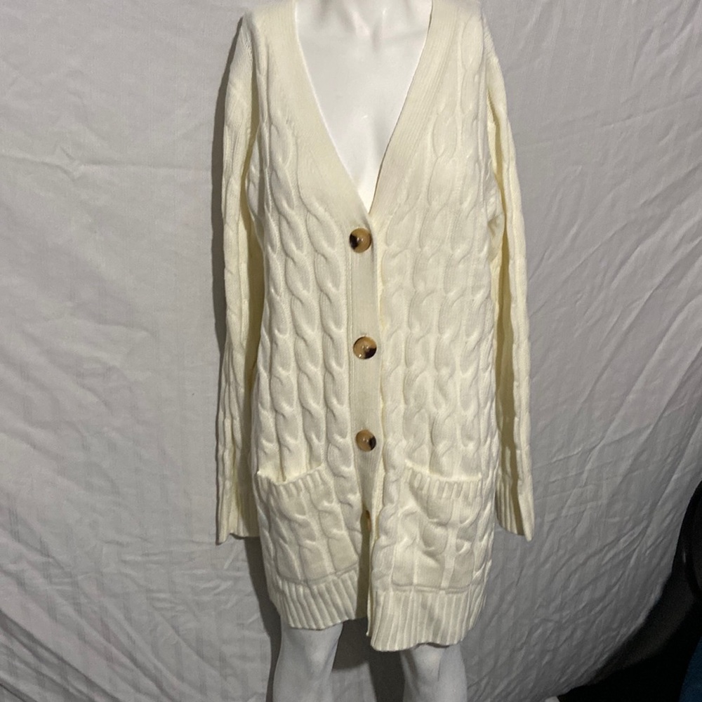 Sweater cream knit cardigan x-lg
